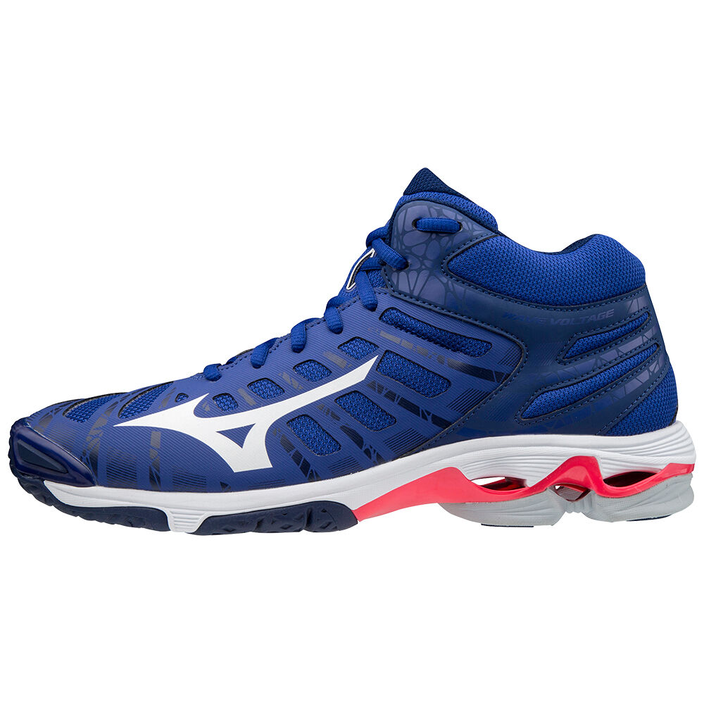 Panske Volejbalove Tenisky Mizuno Wave Voltage Mid Modre/Biele/Ruzove Vypredaj RAPB05142